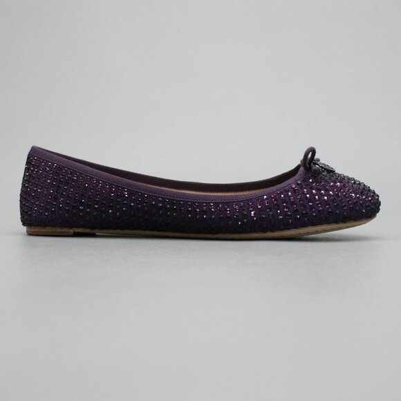 Tory Burch Ladies 10 Purple Suede Leather Crystals Strass Bow Ballet Shoes Flats - Picture 4 of 12